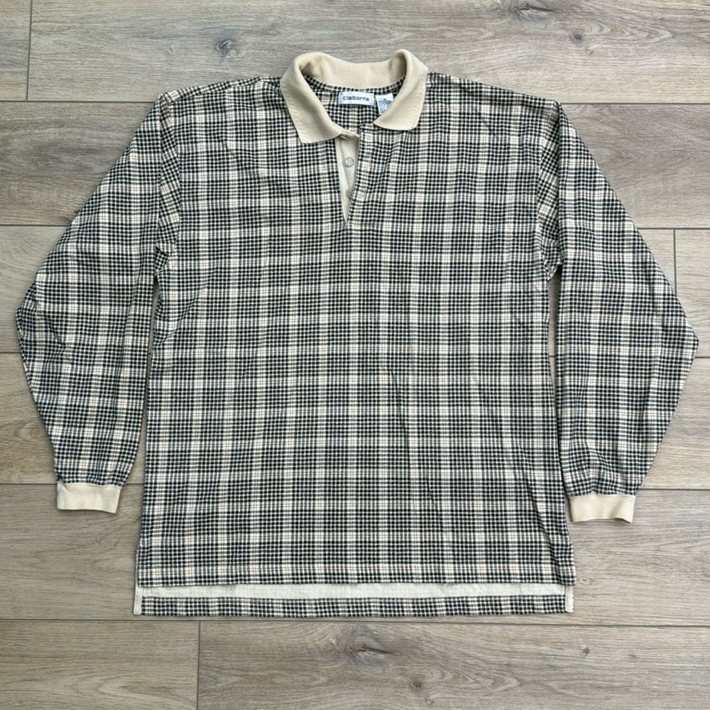 Vintage Houndstooth Plaid Polo Shirt